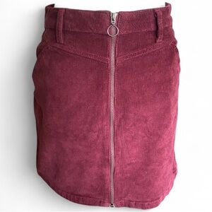 SO Burgundy Fall Corduroy Cotton Zip-Up Womens‎ Mini Skirt Size 7/28W